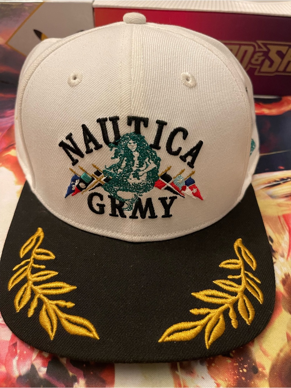 GRMY Nautica GRMY Snapback Hat White Black Gold Embroidered One Size Cap Rare